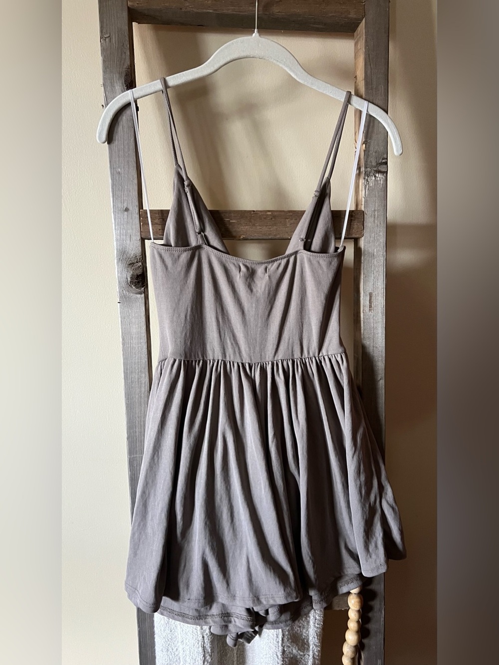 Urban Outfitters ribbed Taupe Cowl-Neck Spaghetti Strap romper - Picture 2 of 3